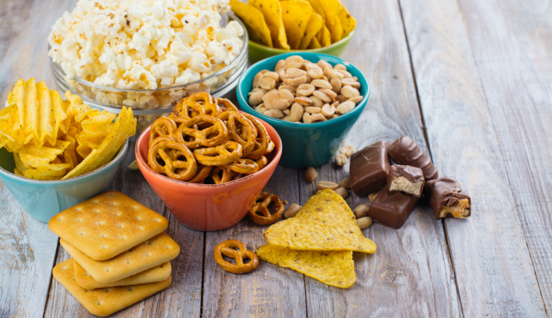 Assortment of unhealthy snacks